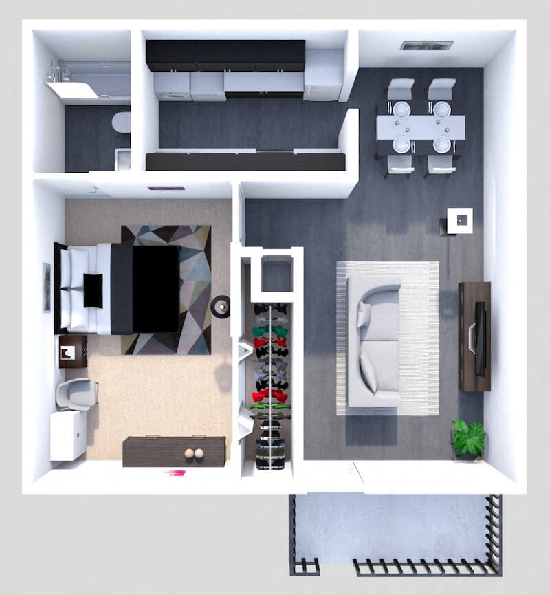 A1  1 BEDROOM 1 BATH floor plan